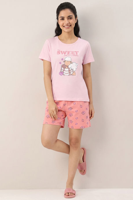 Zivame Farm Lore Knit Cotton Short Set - Light Pink Buy Zivame Farm Lore Knit Cotton Short Set - Light Pink